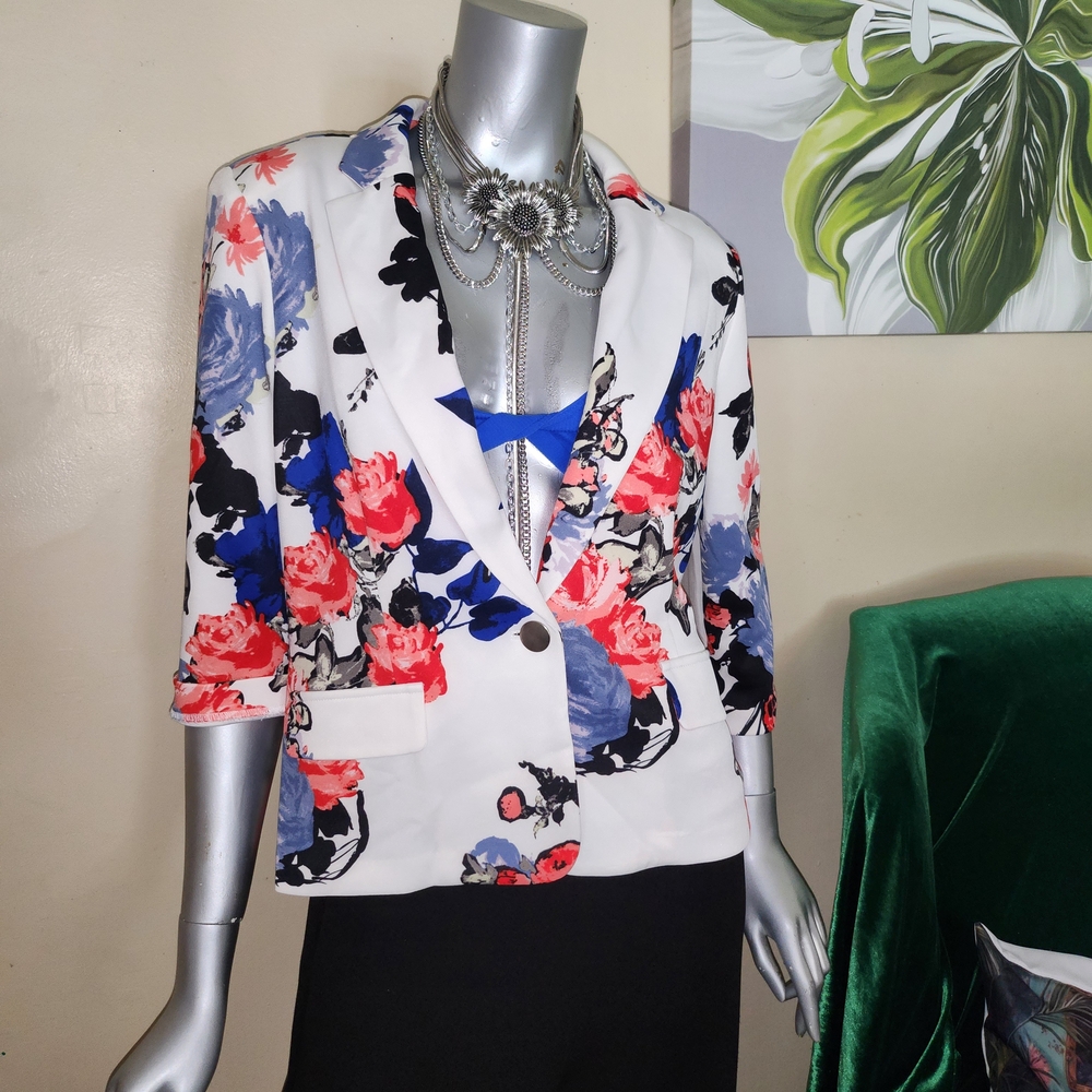 Elegant Floral Women's Blouse - White, Red, Blue
